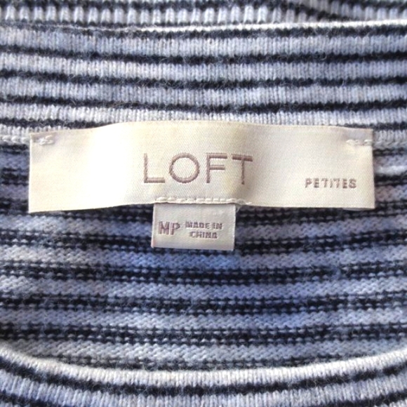 Loft Petites Gray Striped Lightweight Cozy Wool Knit Tie Cuff Sweater Size MP - Picture 8 of 11
